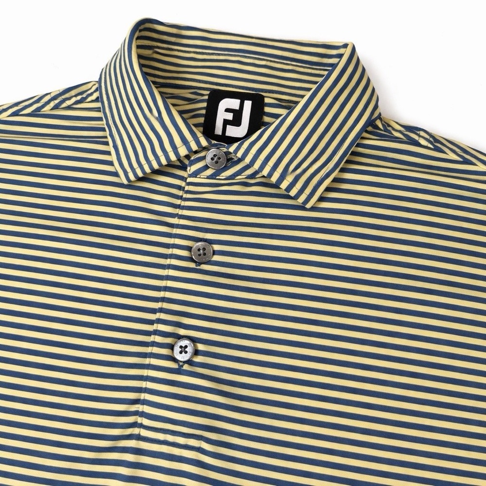 FJ FootJoy Polo Shirt Mens Medium Blue White Striped Golf Casual Short Sleeve